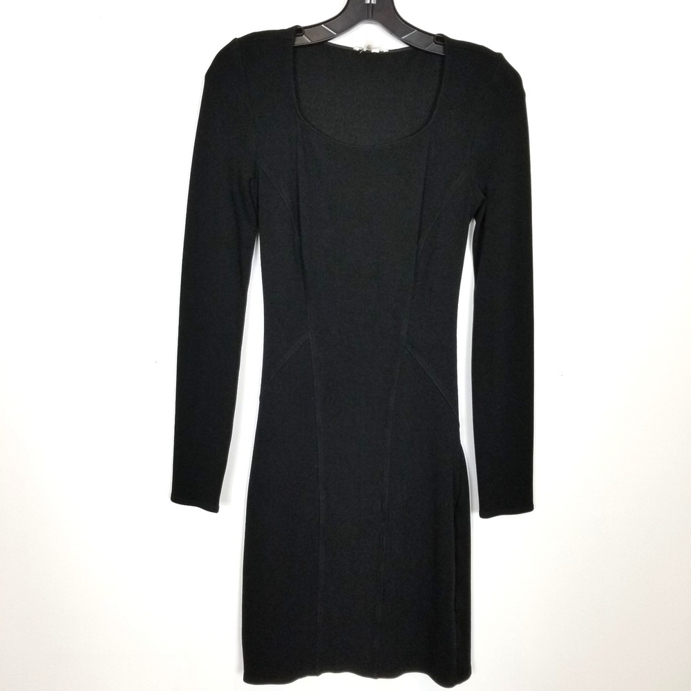 Helmut Lang Gala Long Sleeve Piped Cutout Knit‎ Black Dress Sz S Mini Stretchy